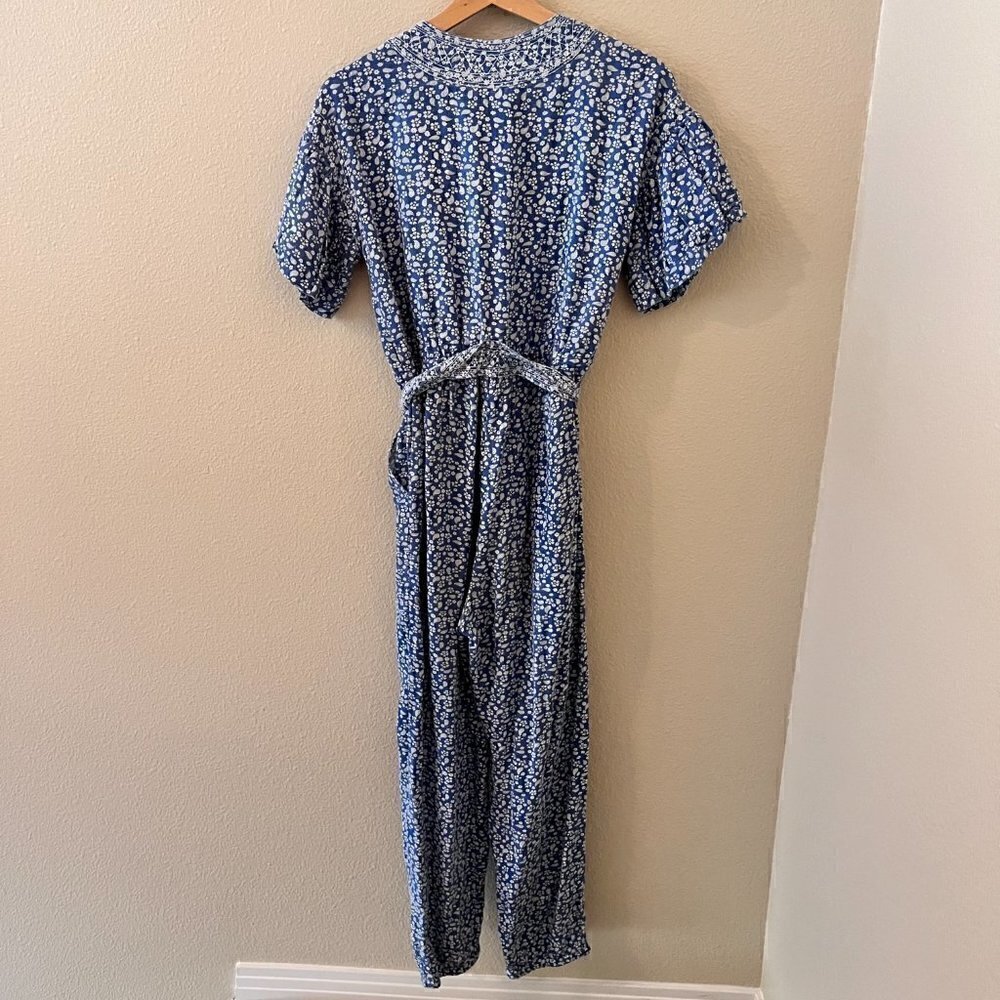 Ulla Johnson Reiko Blue Floral Patchwork Shibori Cotton Belted Jumpsuit US 0  - Picture 7 of 9